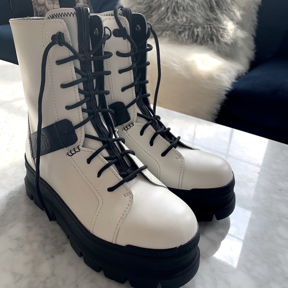 UGG Sheena Waterproof White Leather Combat Boot